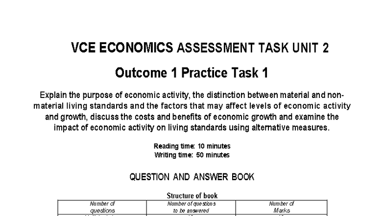 Economics VCE Unit 2 Outcome 1 Practice Questions 2023 - Studocu