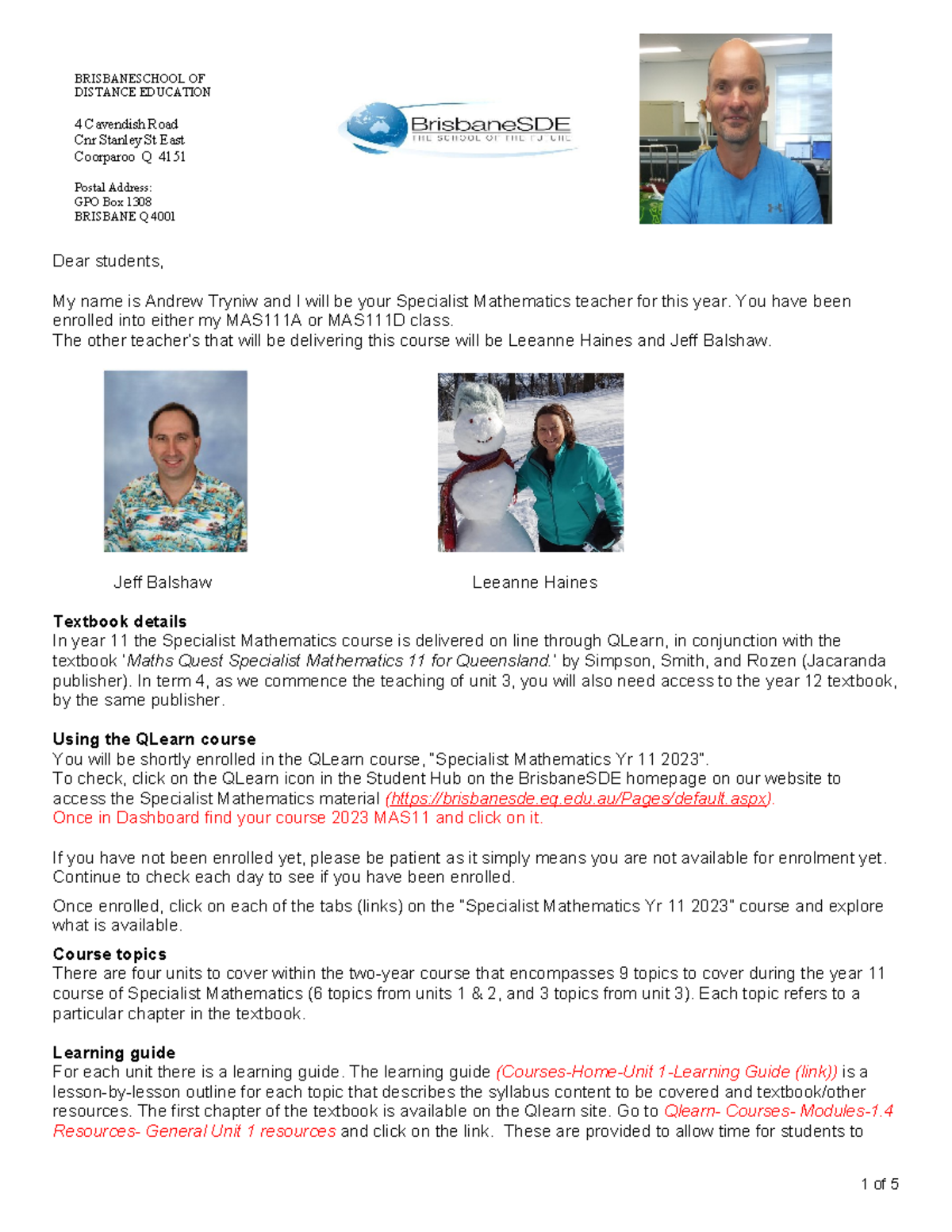MAS111 Introductory Letter for Specialist Mathematics 2023 - Studocu