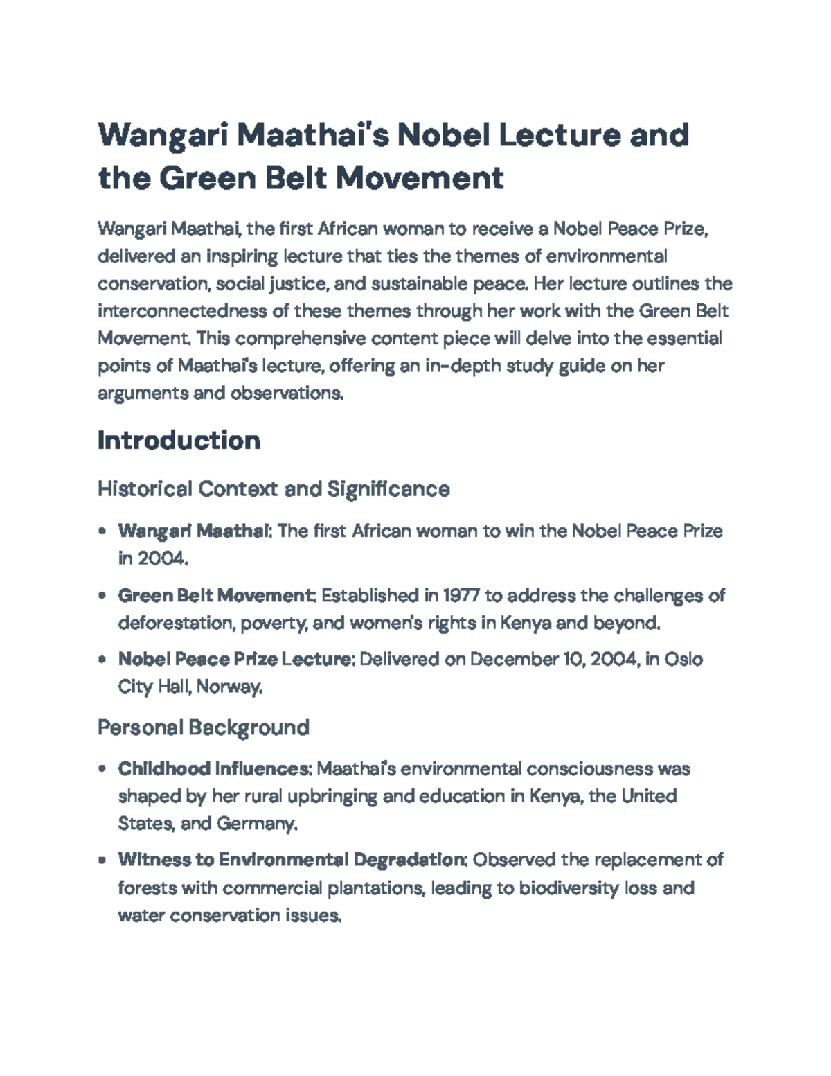 Wangari Maathai's Nobel Lecture: Insights on Environment & Justice ...