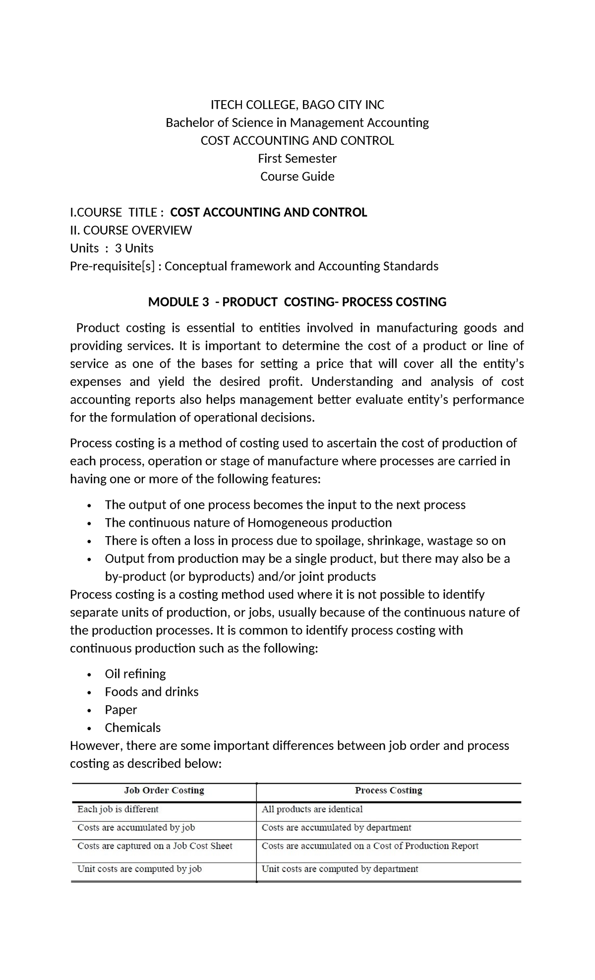 Module 3: Product Costing & Process Costing Overview (COST ACC) - Studocu