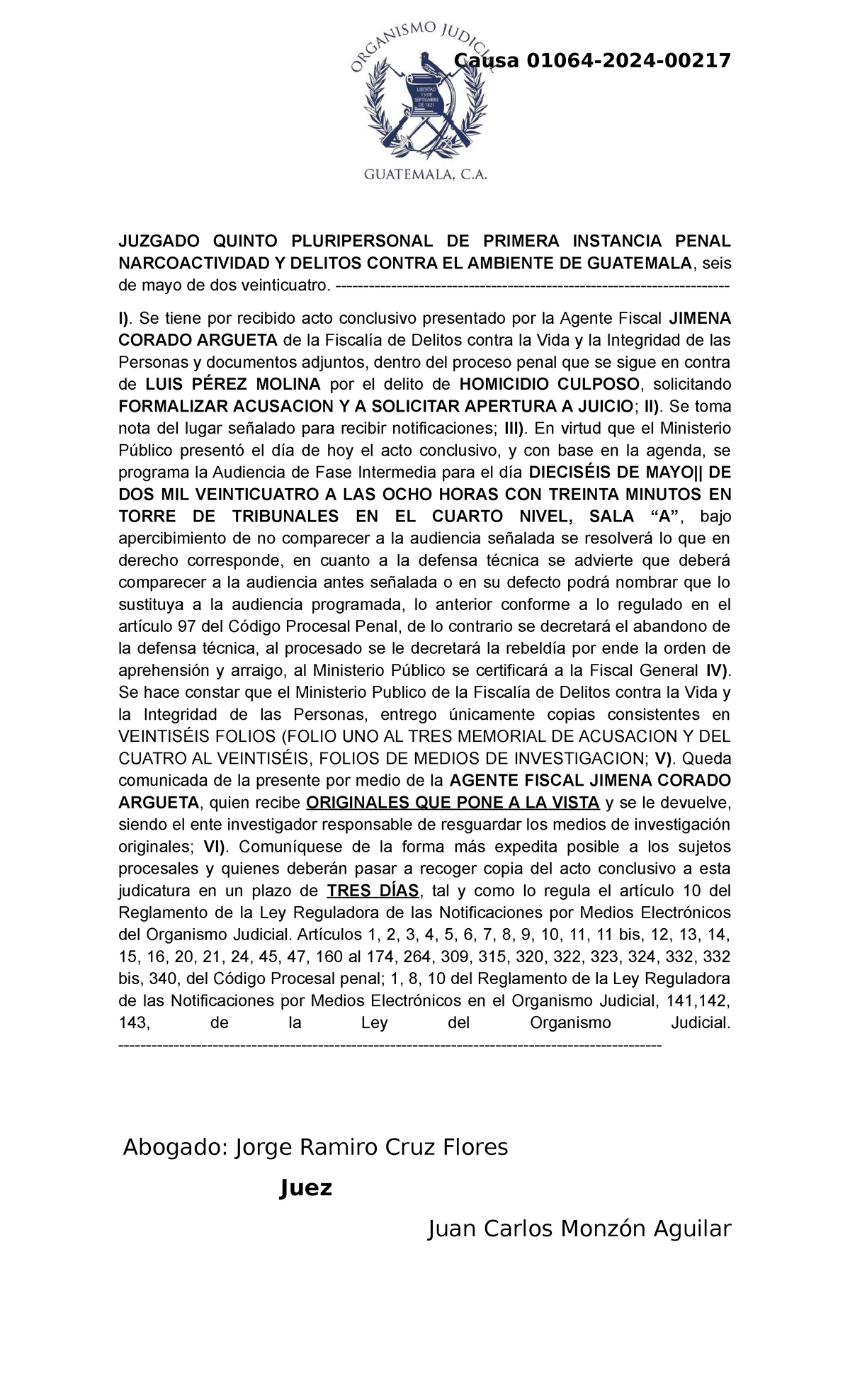 Escrito Acto Conclusivo - Homicidio Culposo - Juzgado Quinto 2024 - Document Preview
