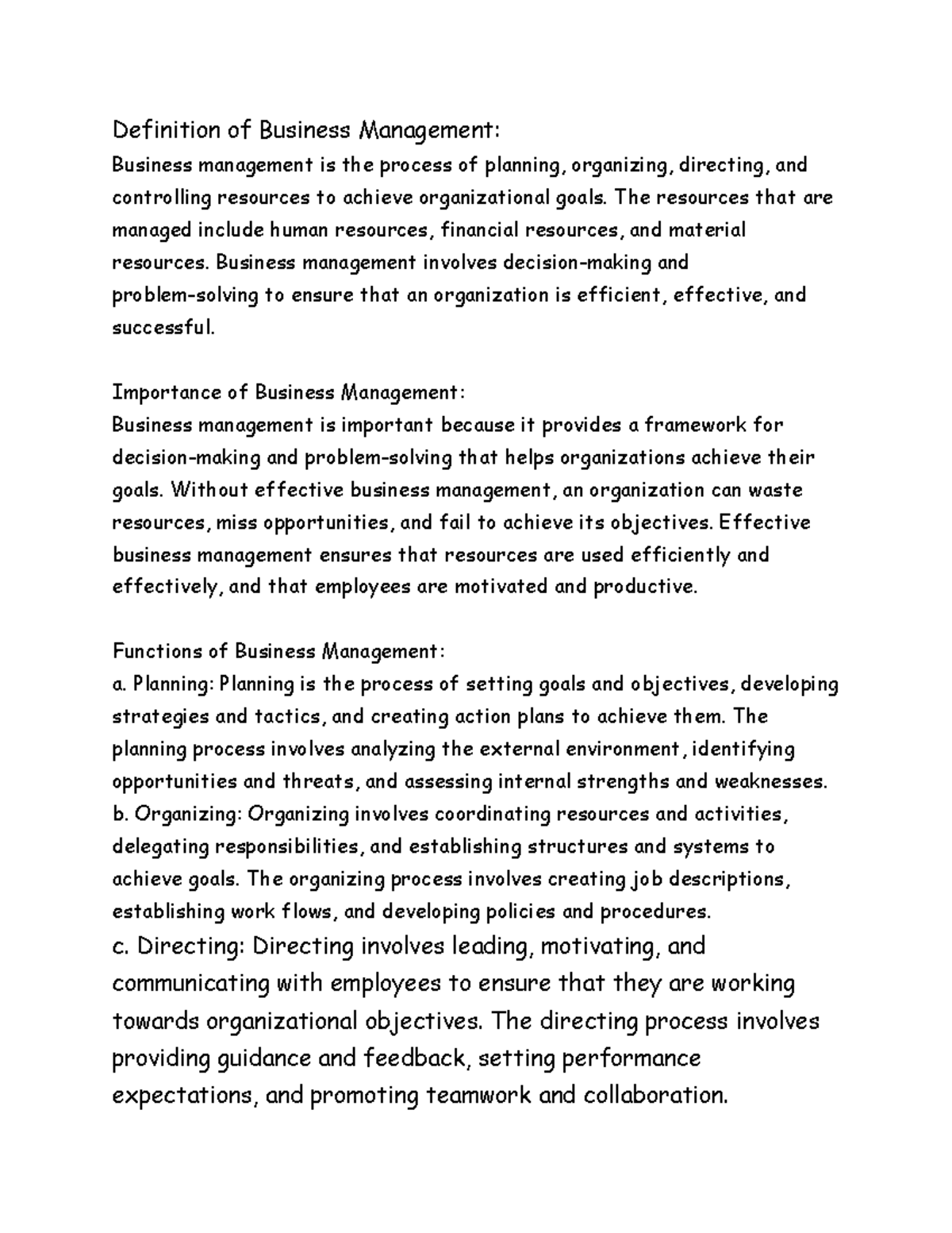 Business managment - notes 2 and 3 - Definition of Business Management ...