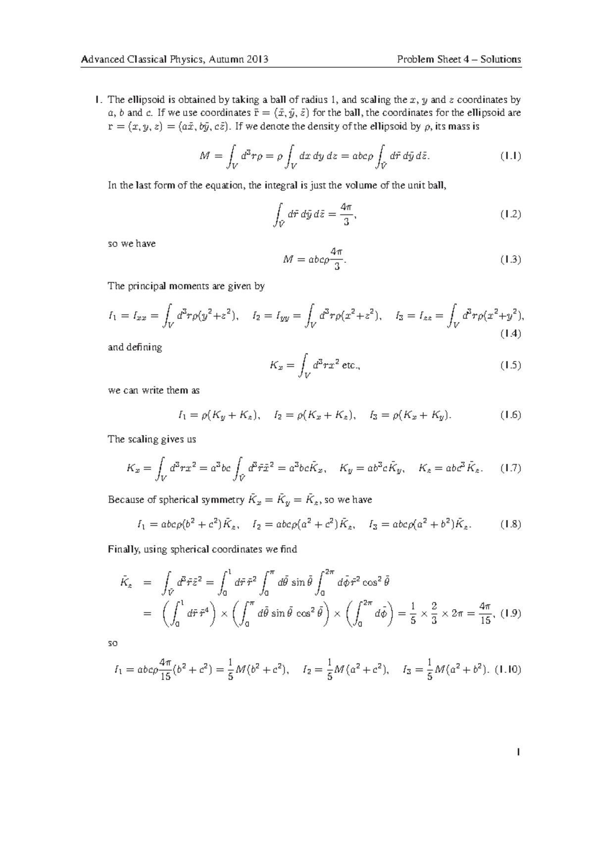 Advanced Classical Physics 2013-2014 Problem Sheet 5 - Solutions ...