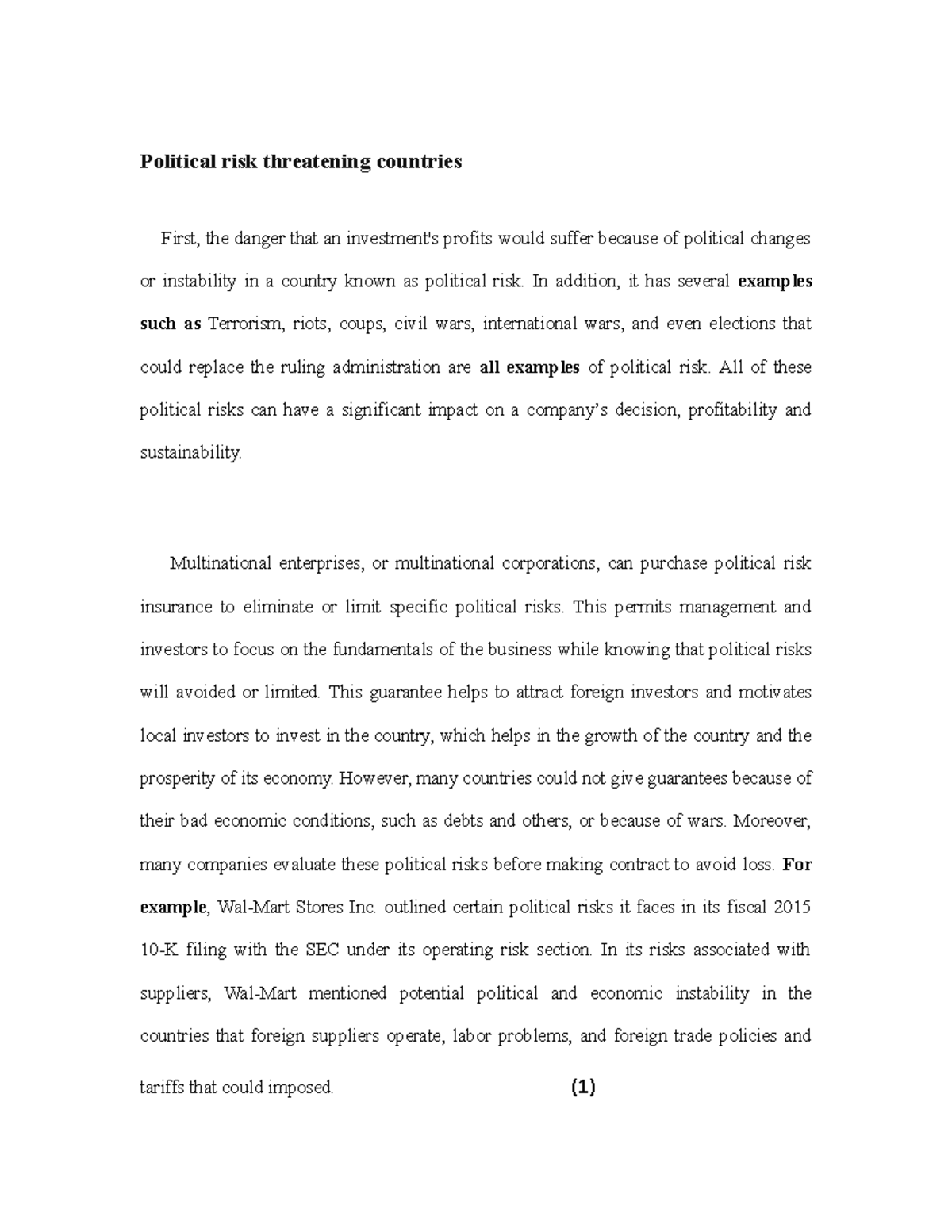 Political Risk Analysis and Business Impact in Global Markets - Studocu