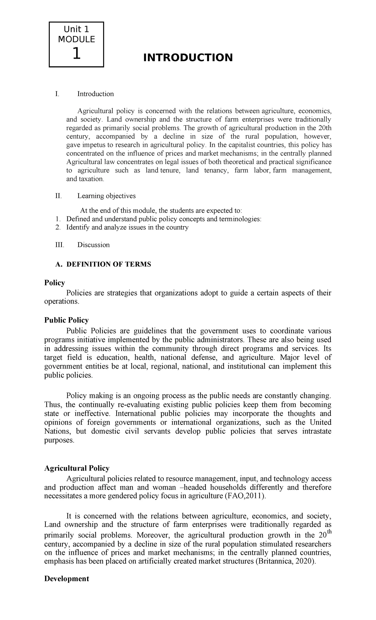 Activity 1(Final) Intro to Agricultural Policy - Name: Section: Subject ...