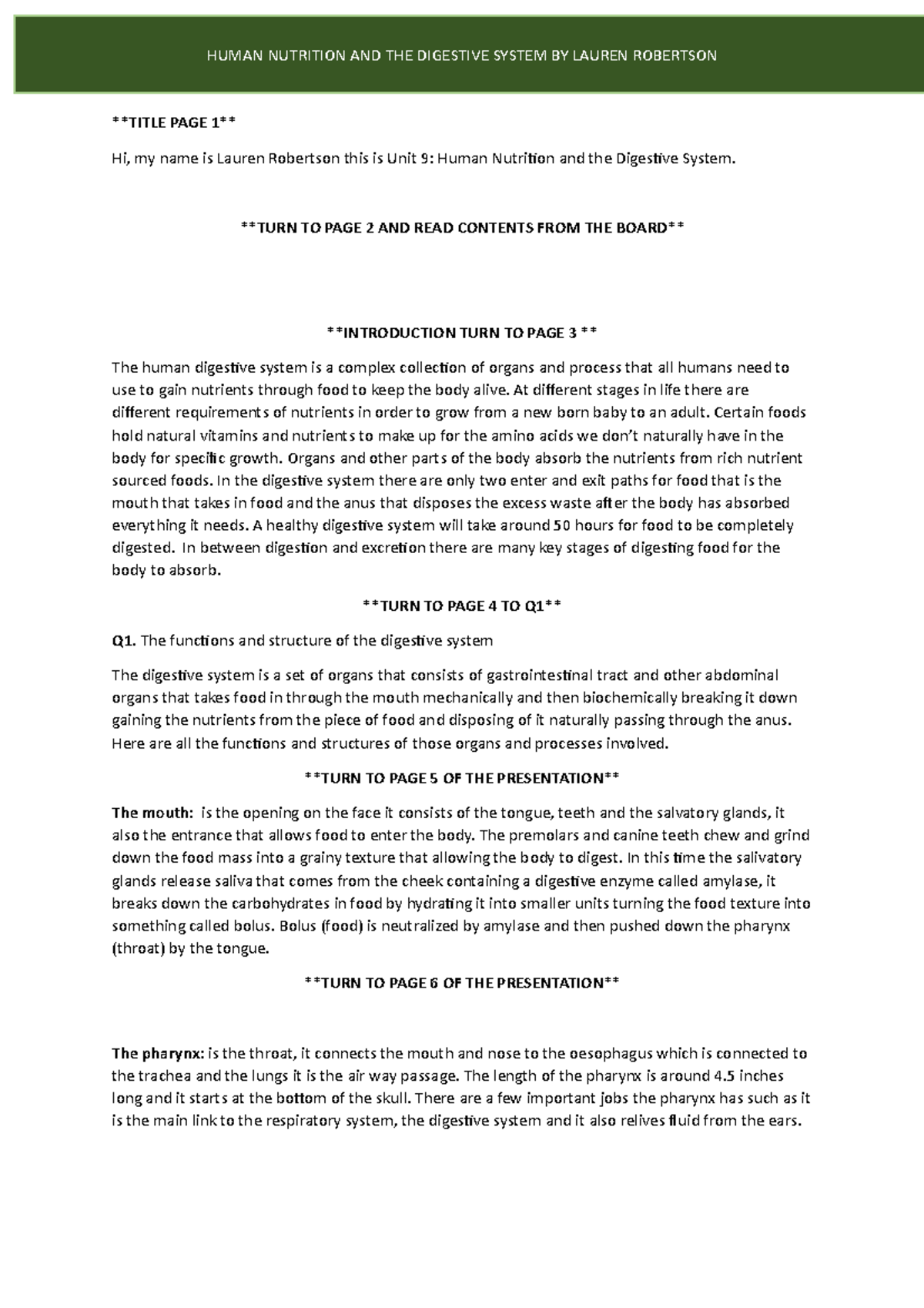 Unit 9: Human Nutrition & Digestive System Overview - Studocu
