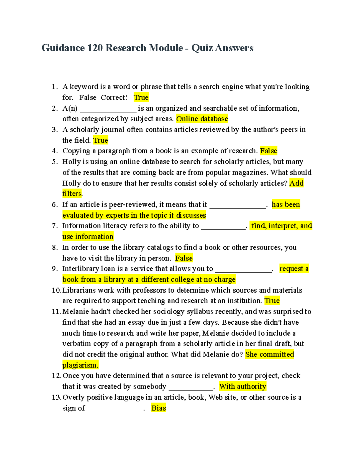 Guidance 120 Research Module - Quiz Answers - Guidance 120 Research ...