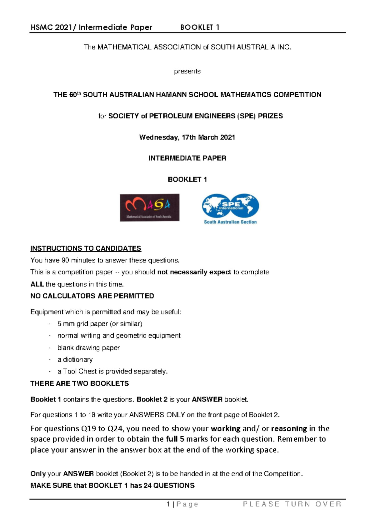HSMC 2021 Intermediate Mathematics Competition Paper - Studocu