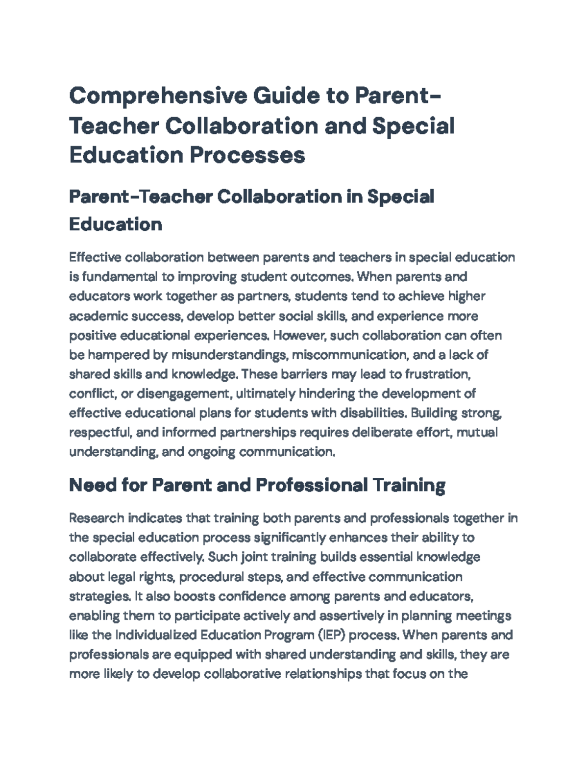Comprehensive Guide to Enhancing Parent-Teacher Collaboration in SPED ...