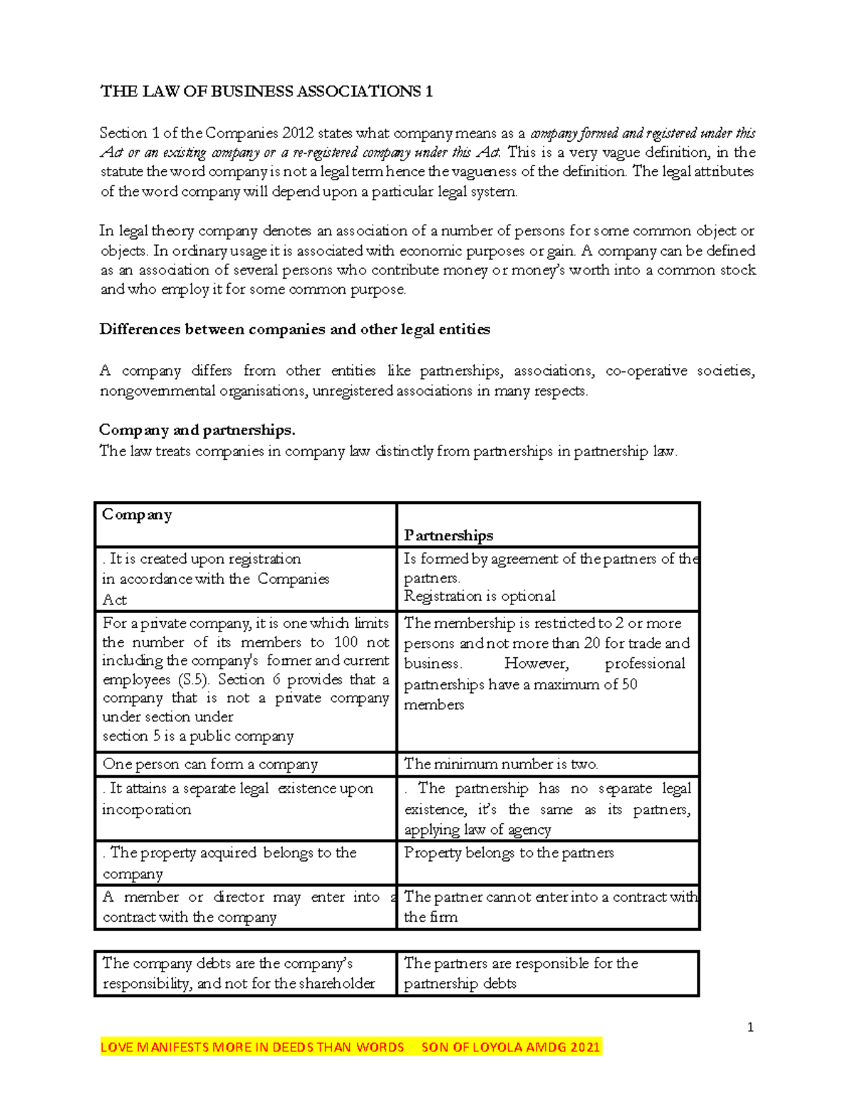 B.A. 1&2: Understanding the Law of Business Associations and Company ...