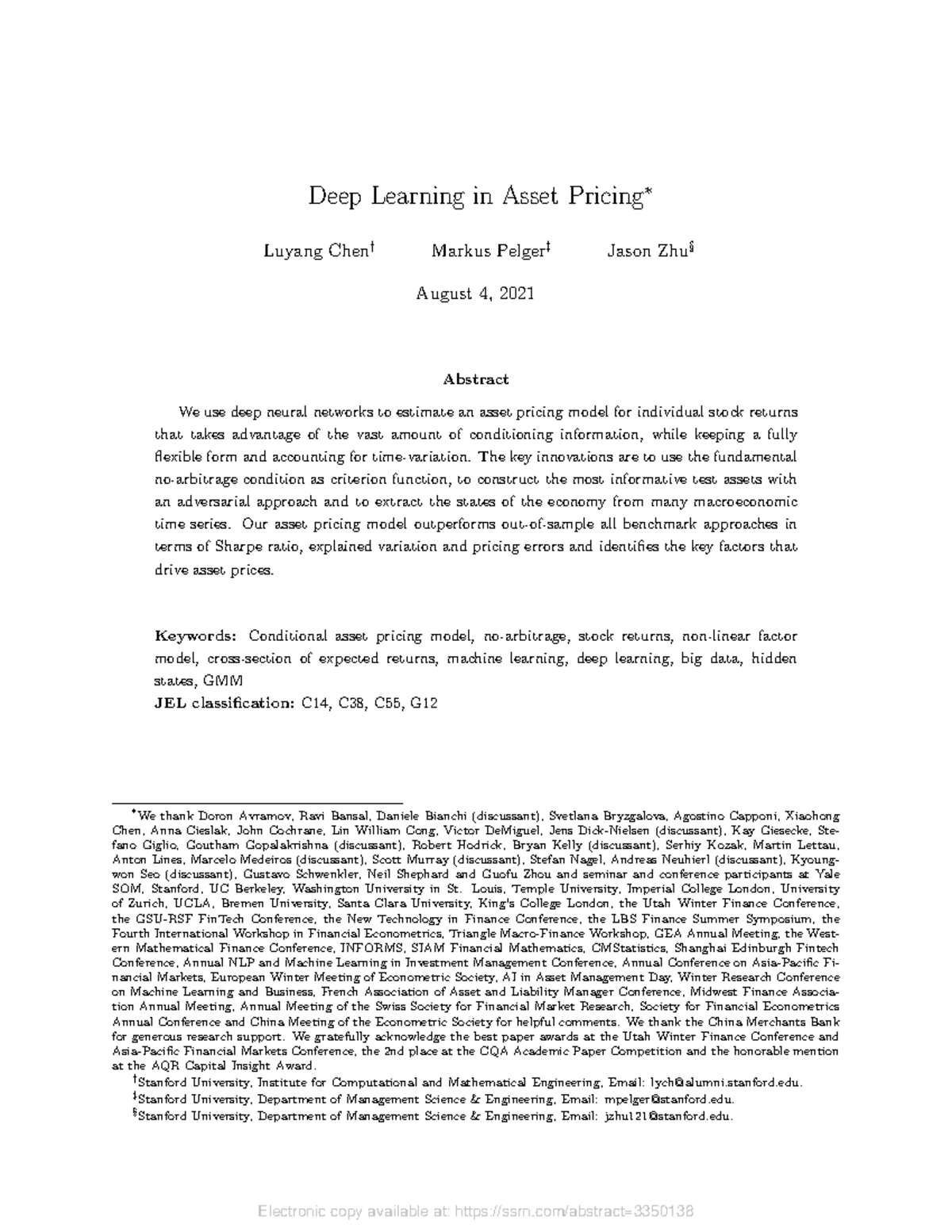 Deep Learning for Asset Pricing Model Estimation (FIN 101) - Studocu