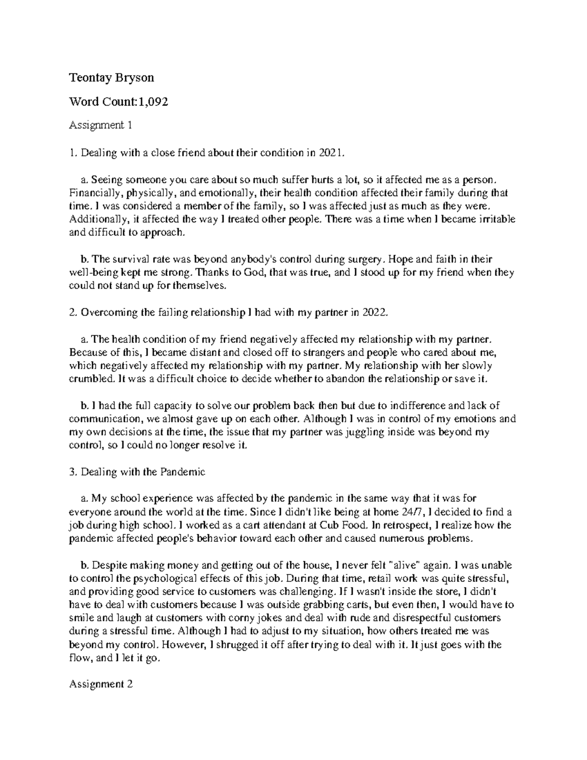 ENG 202 - Assignment 12: Reflections on Critical Thinking Experiences ...