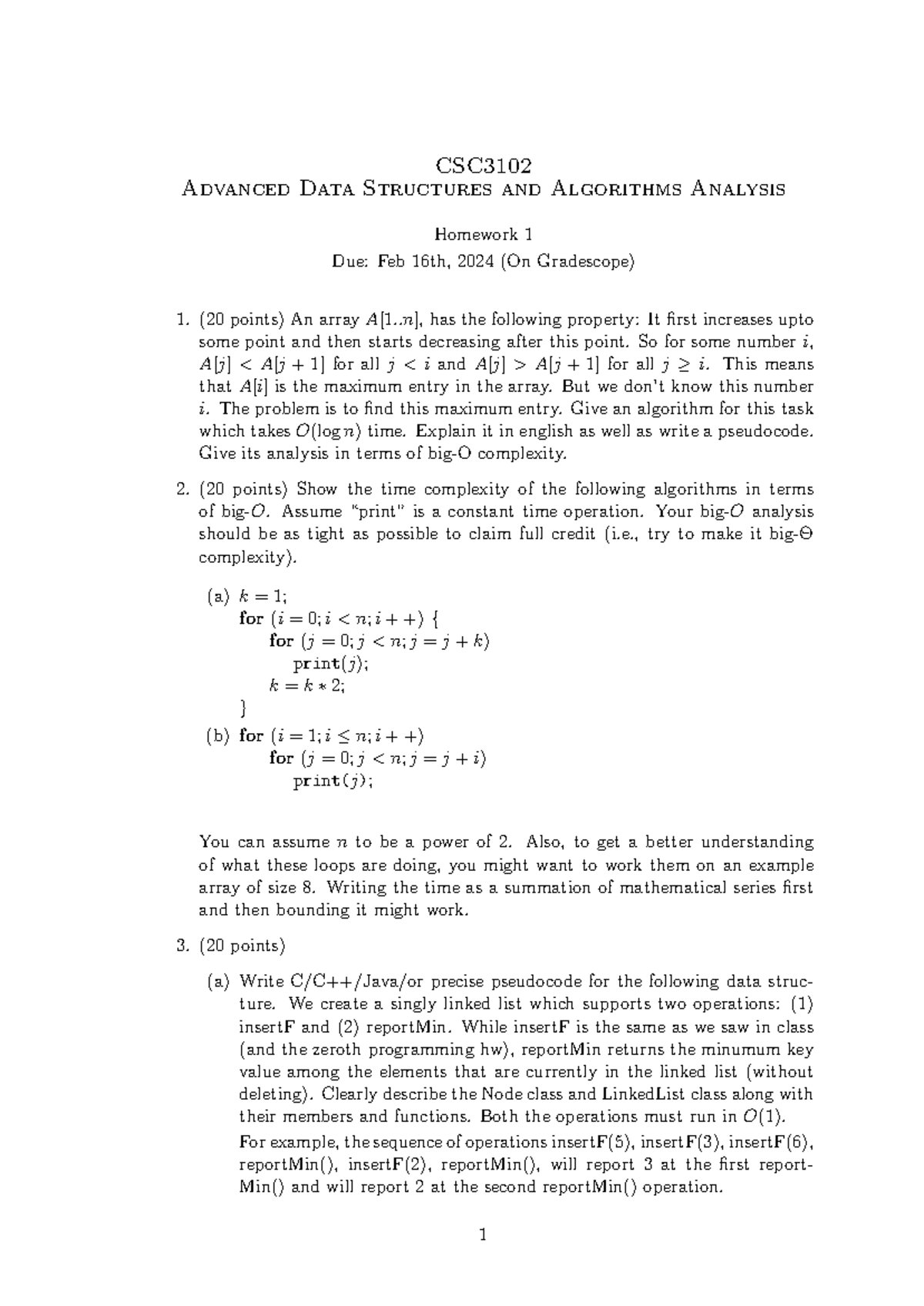 Hw1 24 - First homework in Advance data structures - CSC Advanced Data ...