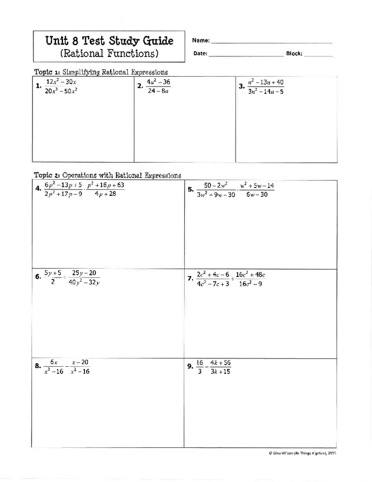 Unit 8 Test Review Guide: Rational Functions & Solutions - Studocu