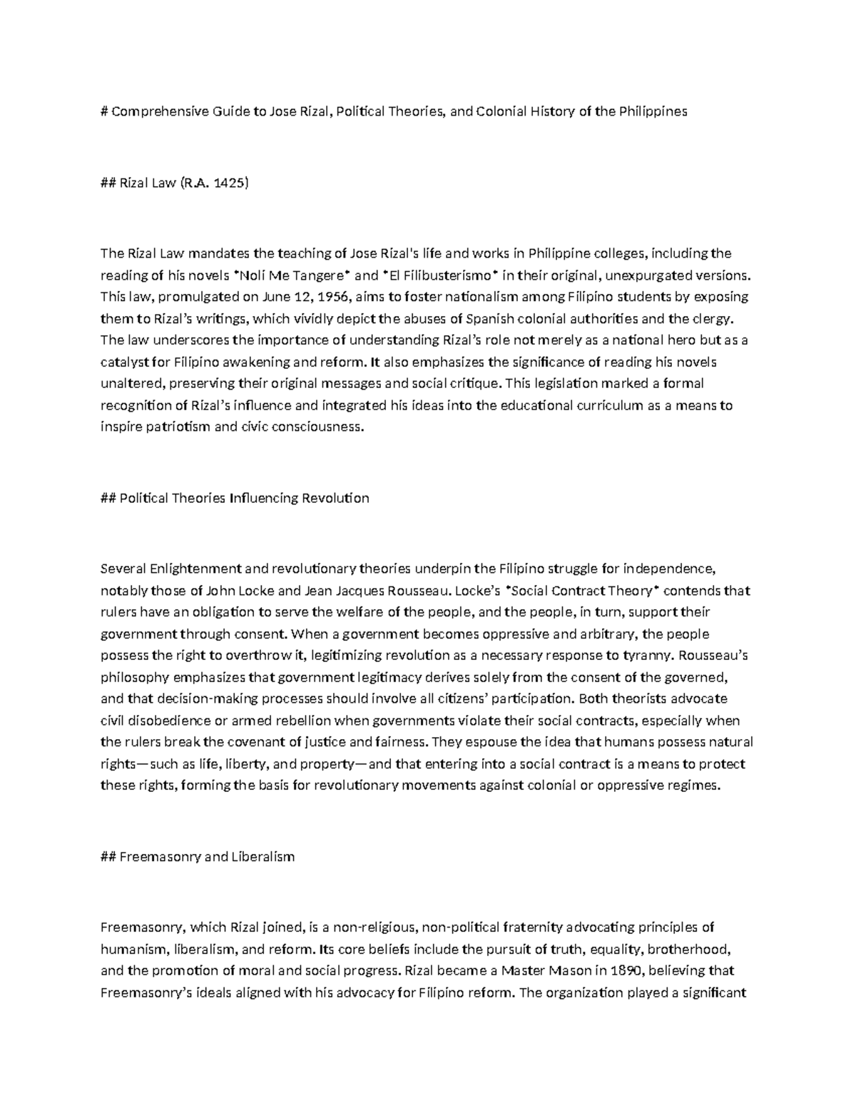 Comprehensive Guide to Jose Rizal and Revolutionary Theories (R.A. 1425 ...