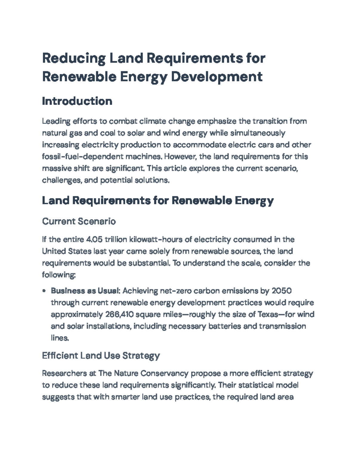 Land Requirements and Strategies for Renewable Energy Development ...
