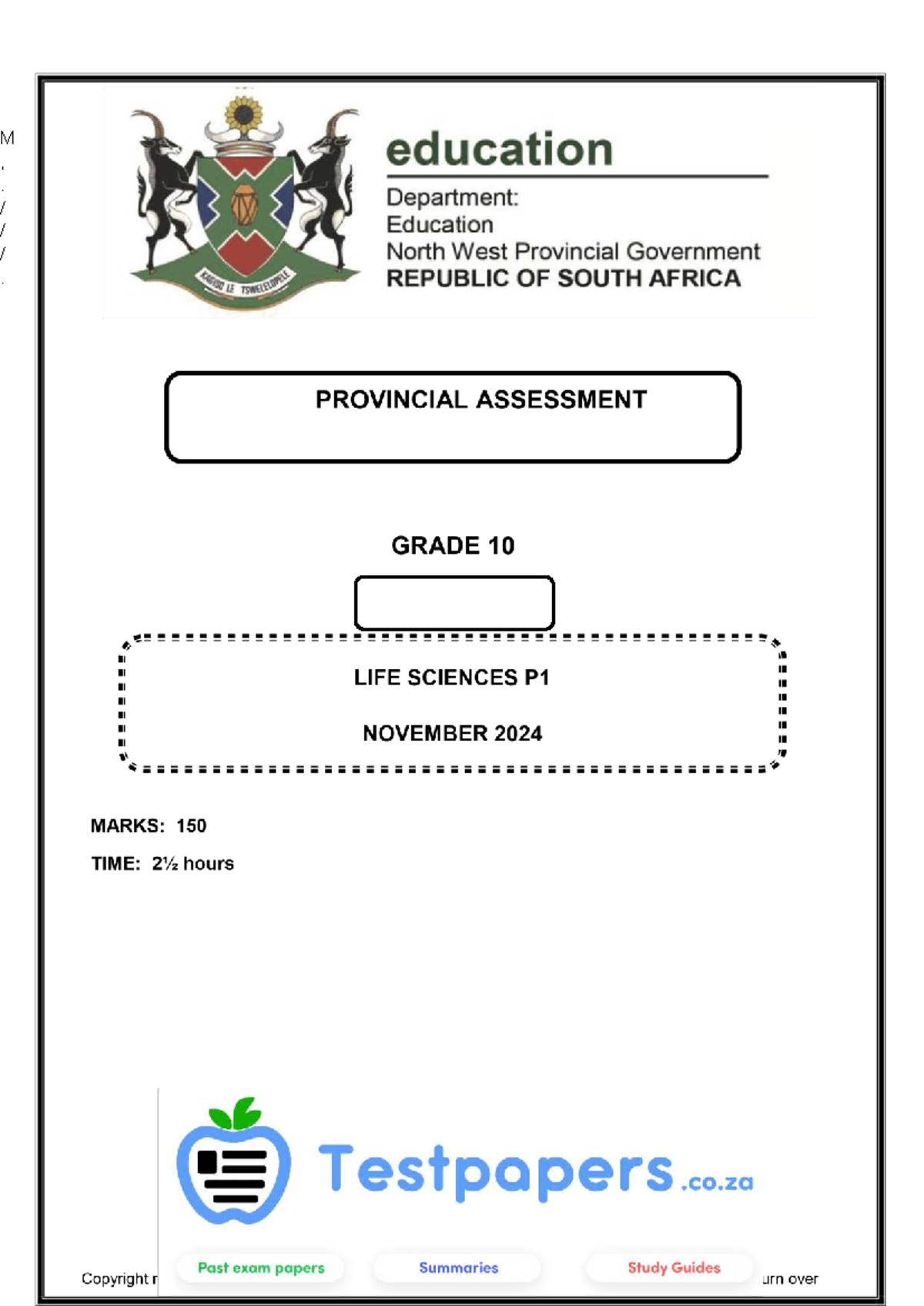 Life Sciences P1 Grade 10 November 2025 Exam Paper Studocu