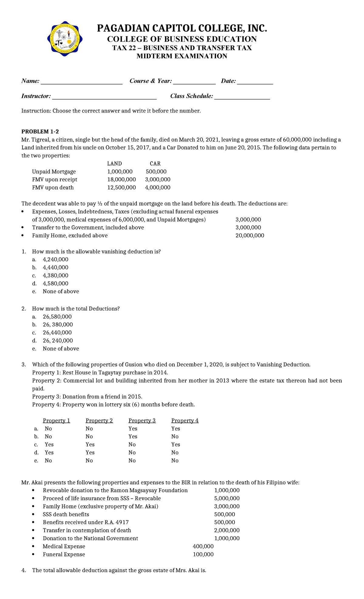 TAX 22 Business and Transfer Tax Midterm Exam Review Notes - Studocu