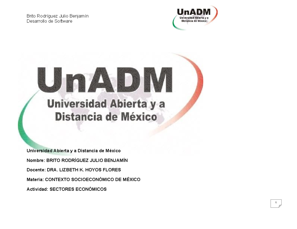 DCSM U1 A3: Sectores Económicos en el Estado de México - Studocu