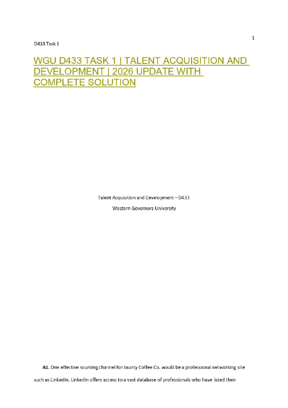 WGU D433 Task 1: Talent Acquisition & Development 2026 Complete Guide ...