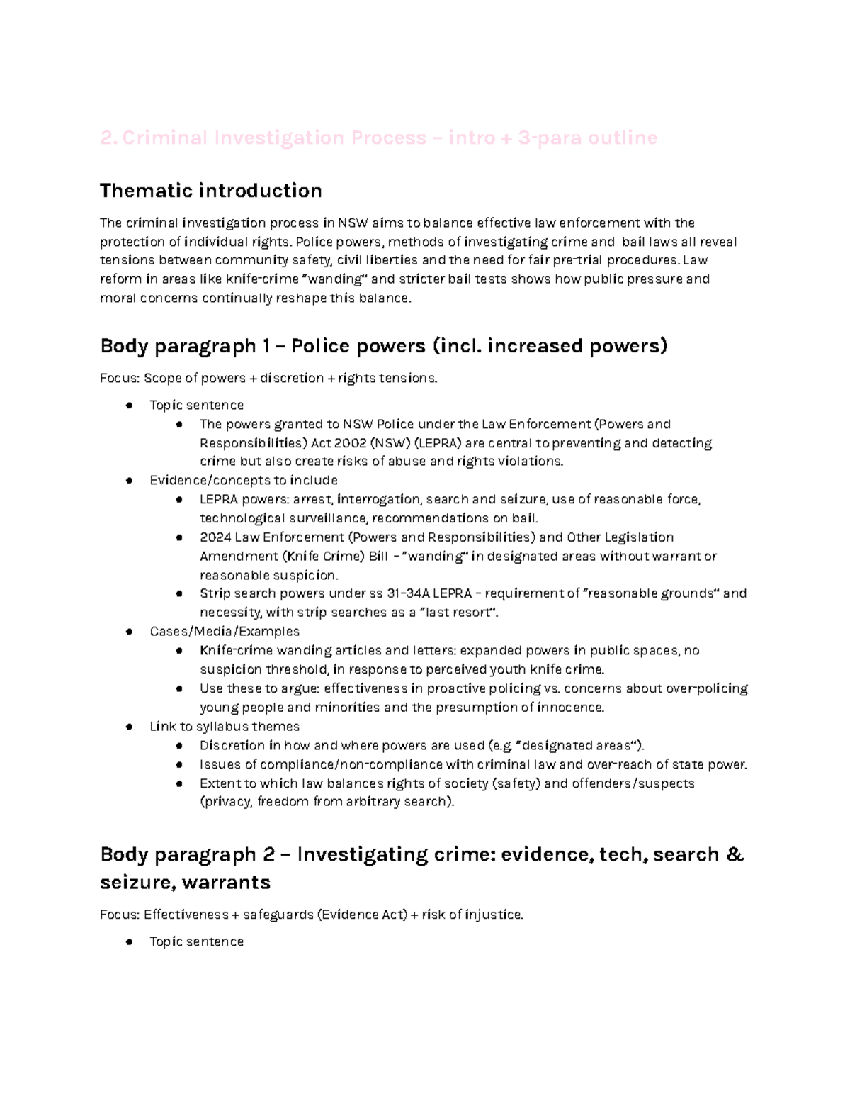 Year 12 Legal Studies - Criminal Investigation & Sentencing Notes - Studocu