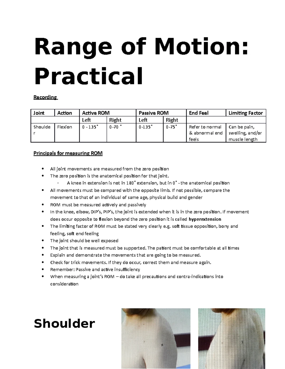 Range OF Motion Study Notes - Precaution: Gives information regarding ...