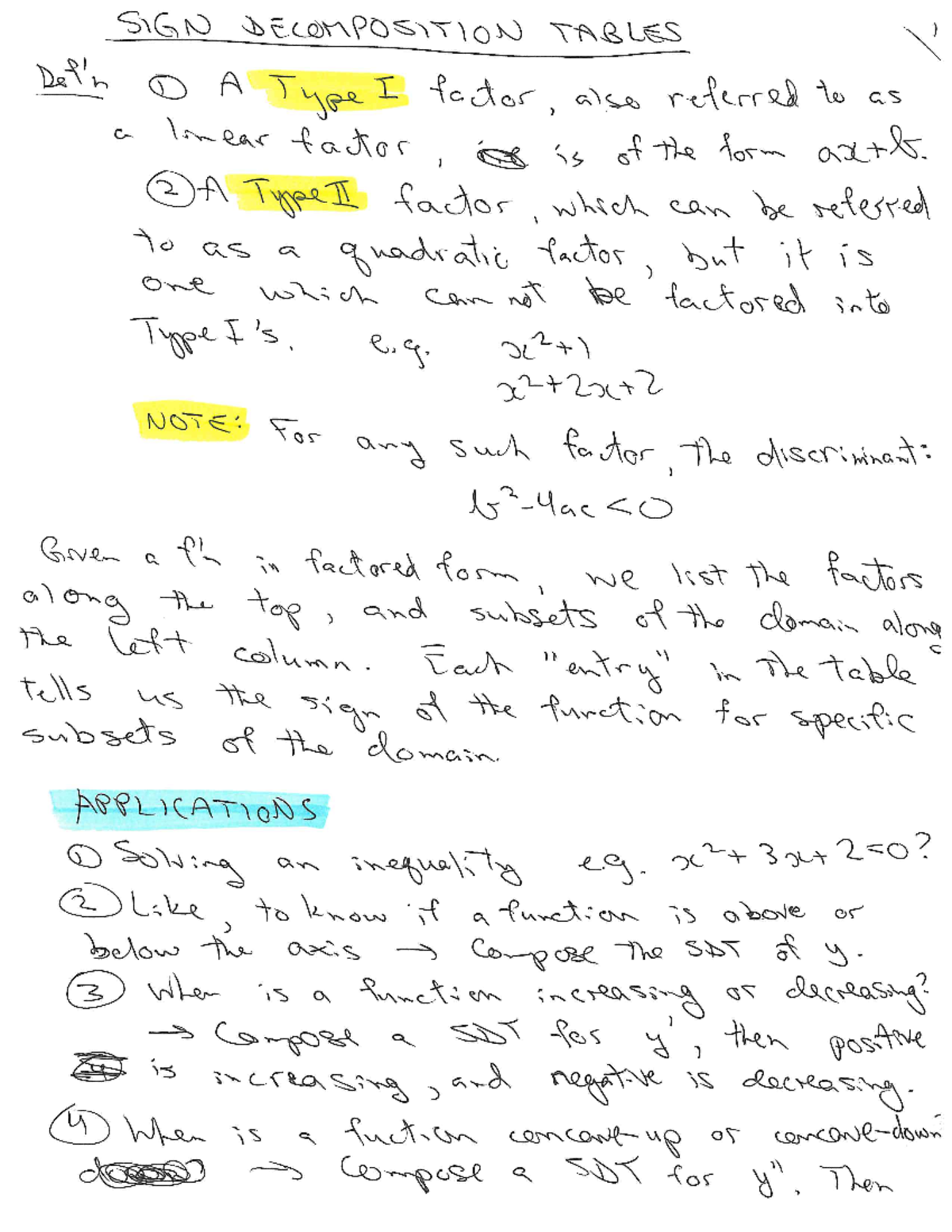 Notes on curve sketching - SIGN DECOMPOSITION TABLES ) 0 A Type I ...