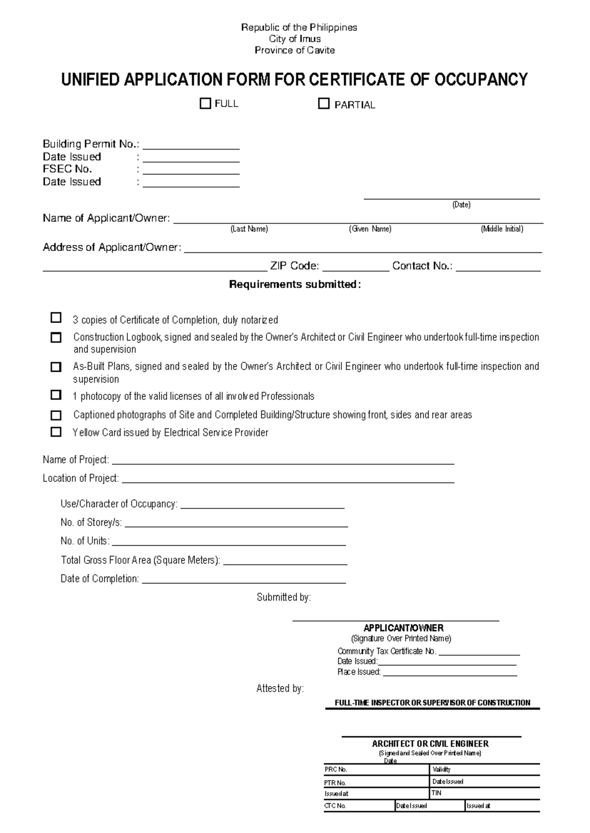 Unified Application Form for Certificate of Occupancy 2025 - Studocu