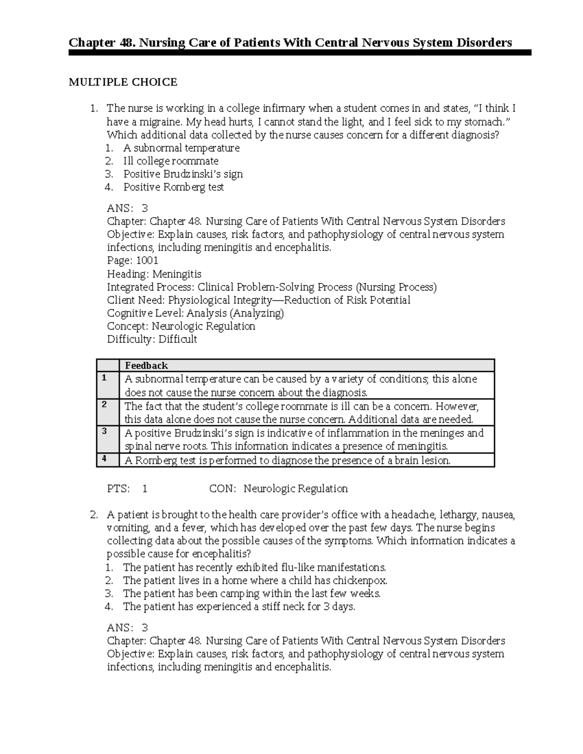 Nursing Care for CNS Disorders: Chapter 48 Overview and Insights - Studocu