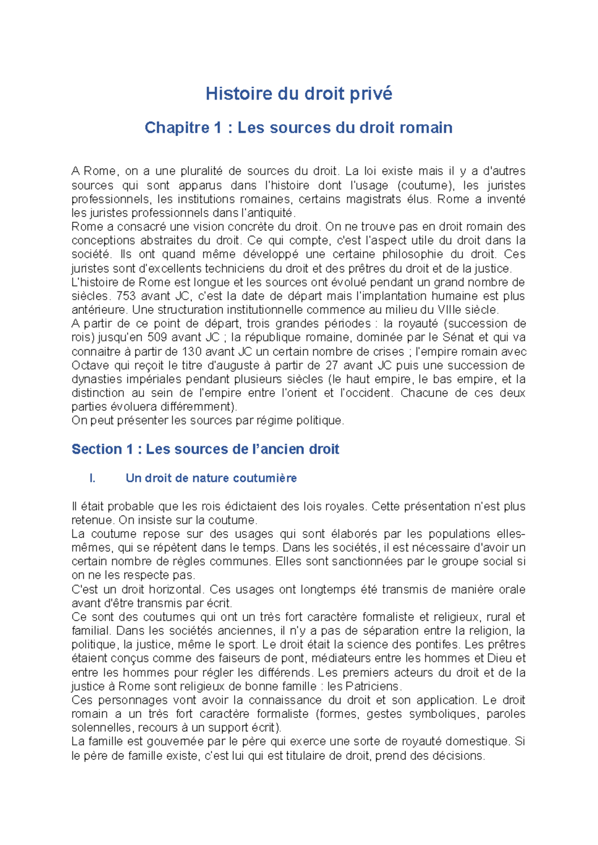 Histoire du droit privé - Chapitre 1 : Les sources du droit romain ...