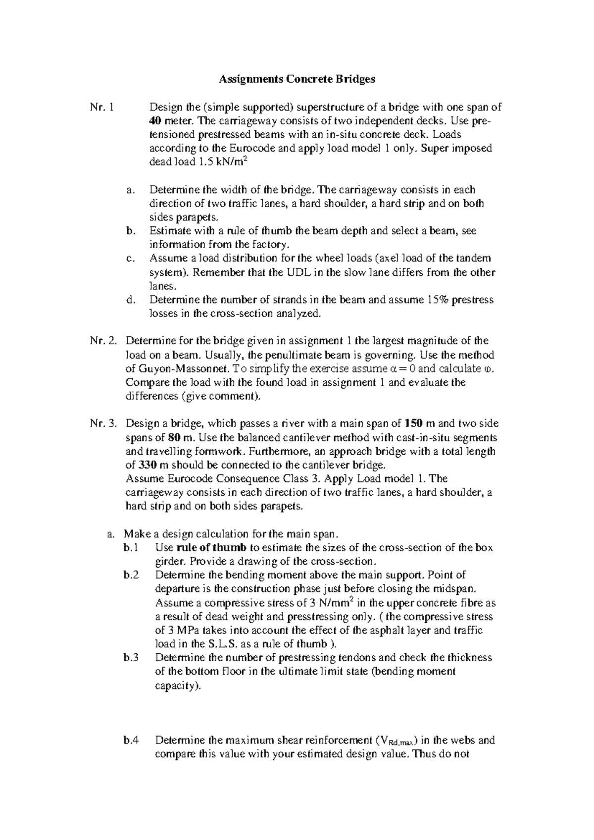 Concrete Bridge Design Assignments for Civil Engineering Course CE 401 ...