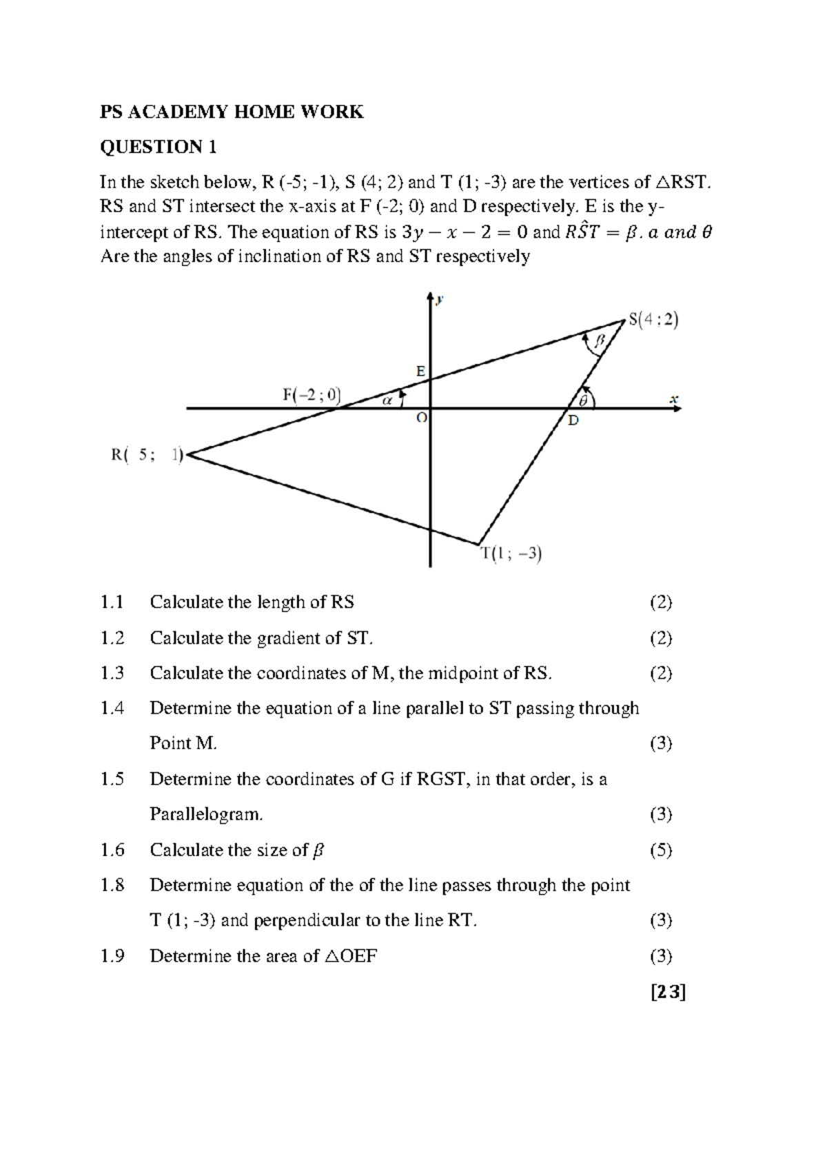 Mathematics Homework - Geometry Questions and Calculations - Studocu