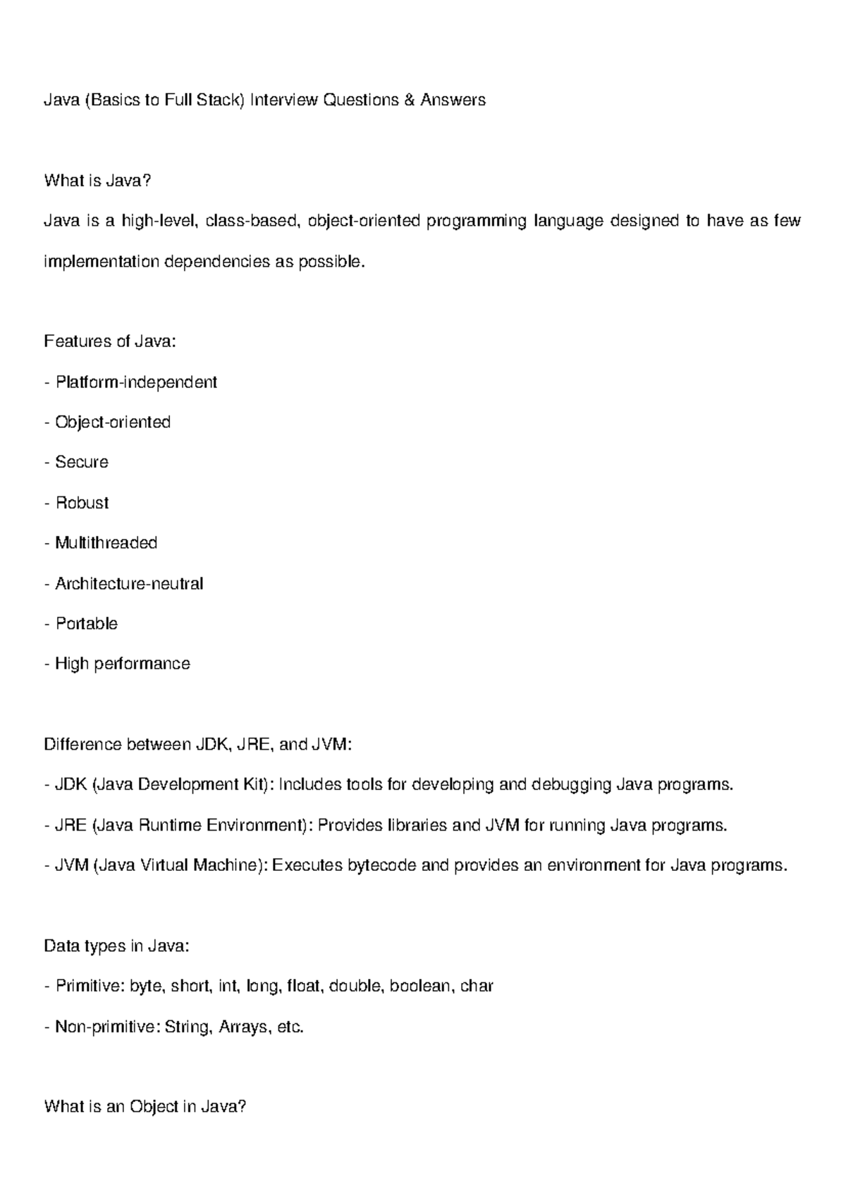Java Python SQL Interview Questions & Answers (Basics to Full Stack ...