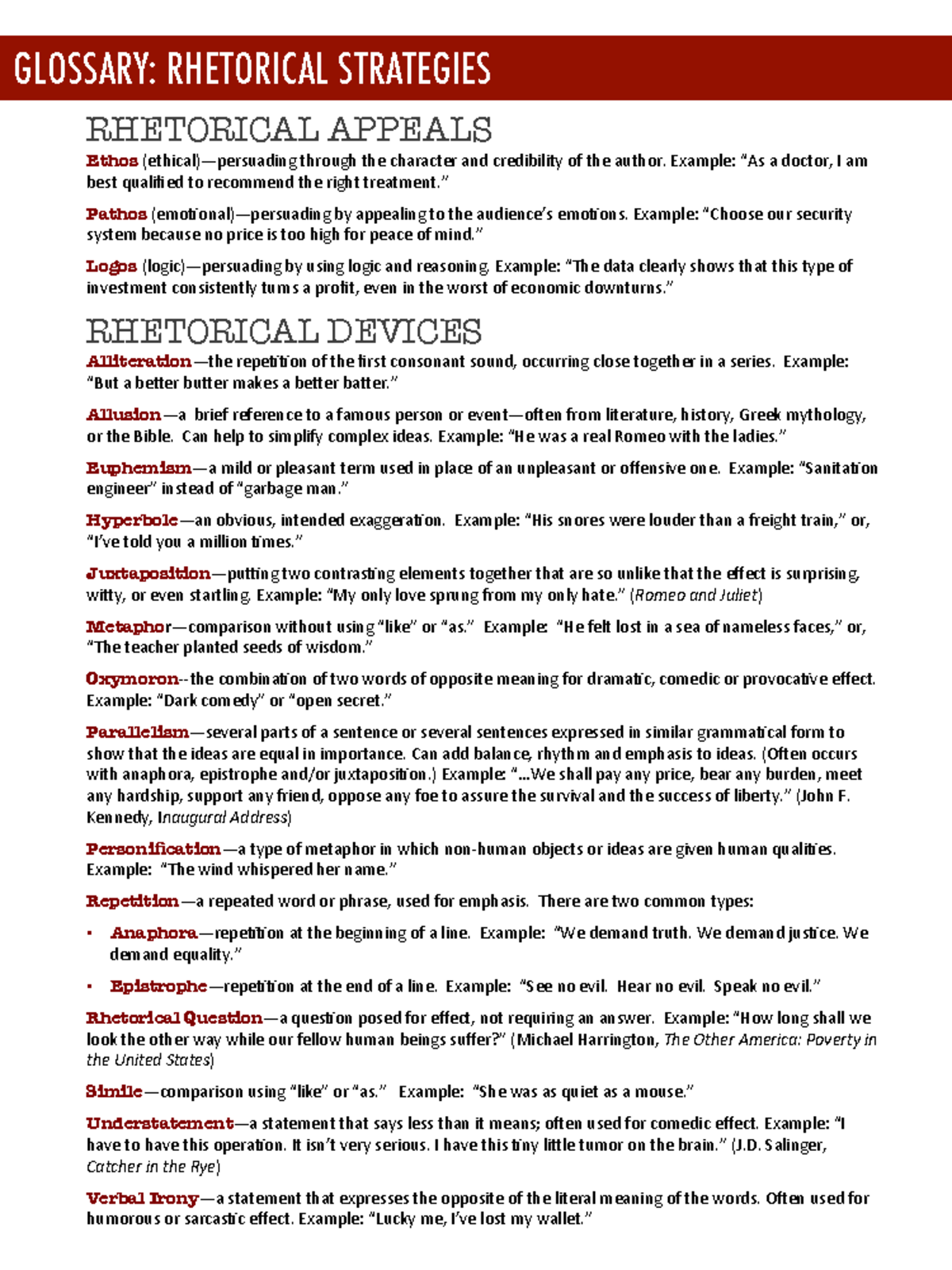Rhetorical Strategies Review: Ethos, Pathos, Logos & Devices - Studocu