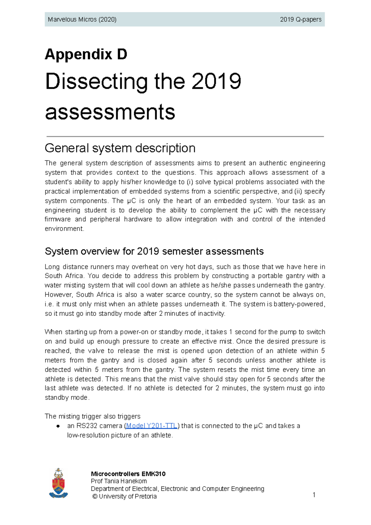 MM2020 EMK310 Appendix D: 2019 Question Papers on Microcontrollers ...