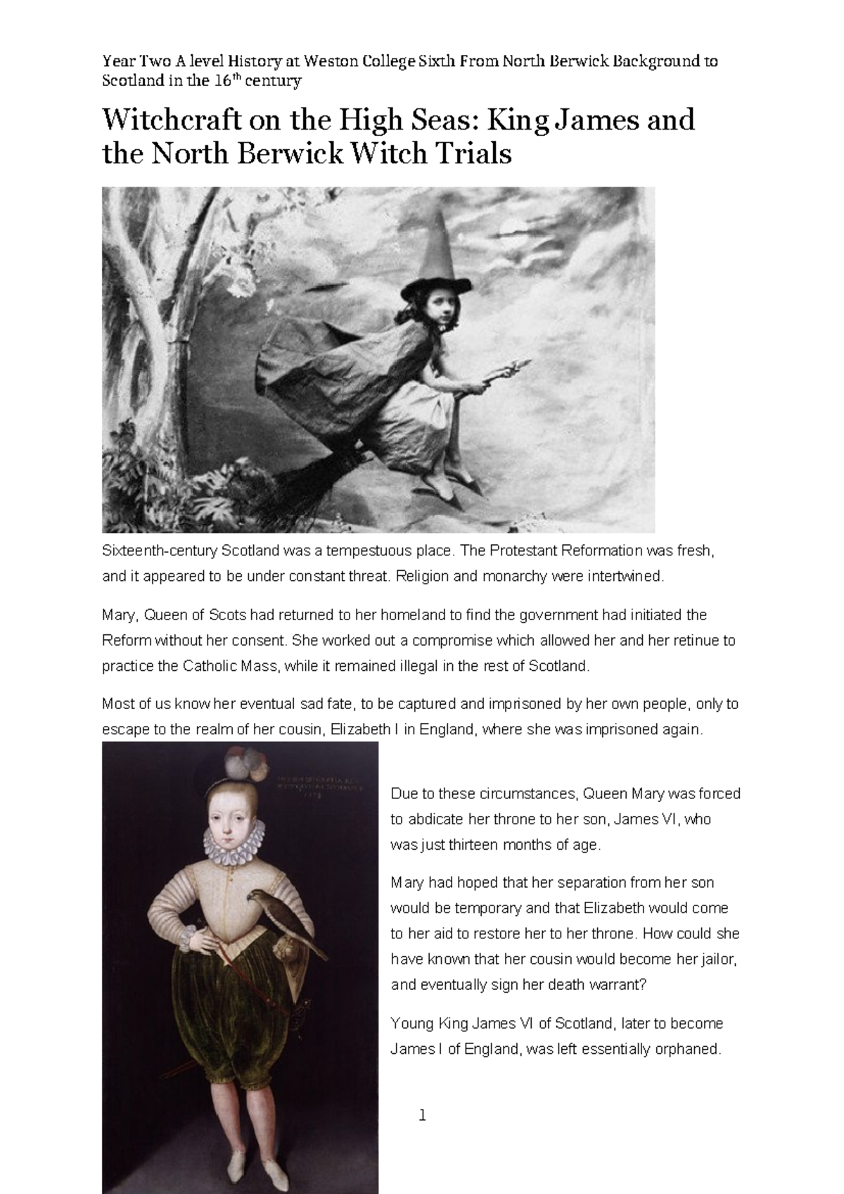 A Level History: King James VI and the North Berwick Witch Trials - Studocu