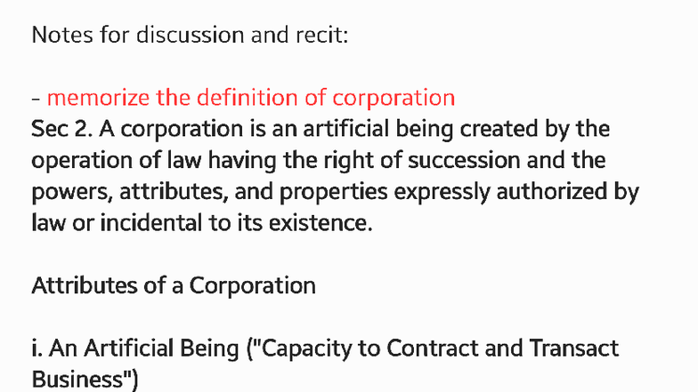 Law Notes on Corporation (Sec 2-36) - Key Definitions & Concepts - Studocu