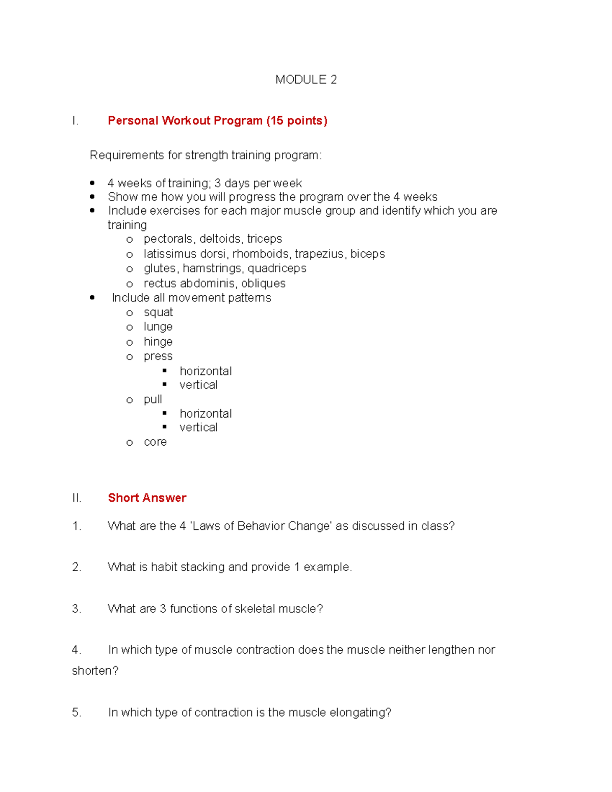 2026 Module 2 - Personal Workout Program & Short Answer Guide - Studocu