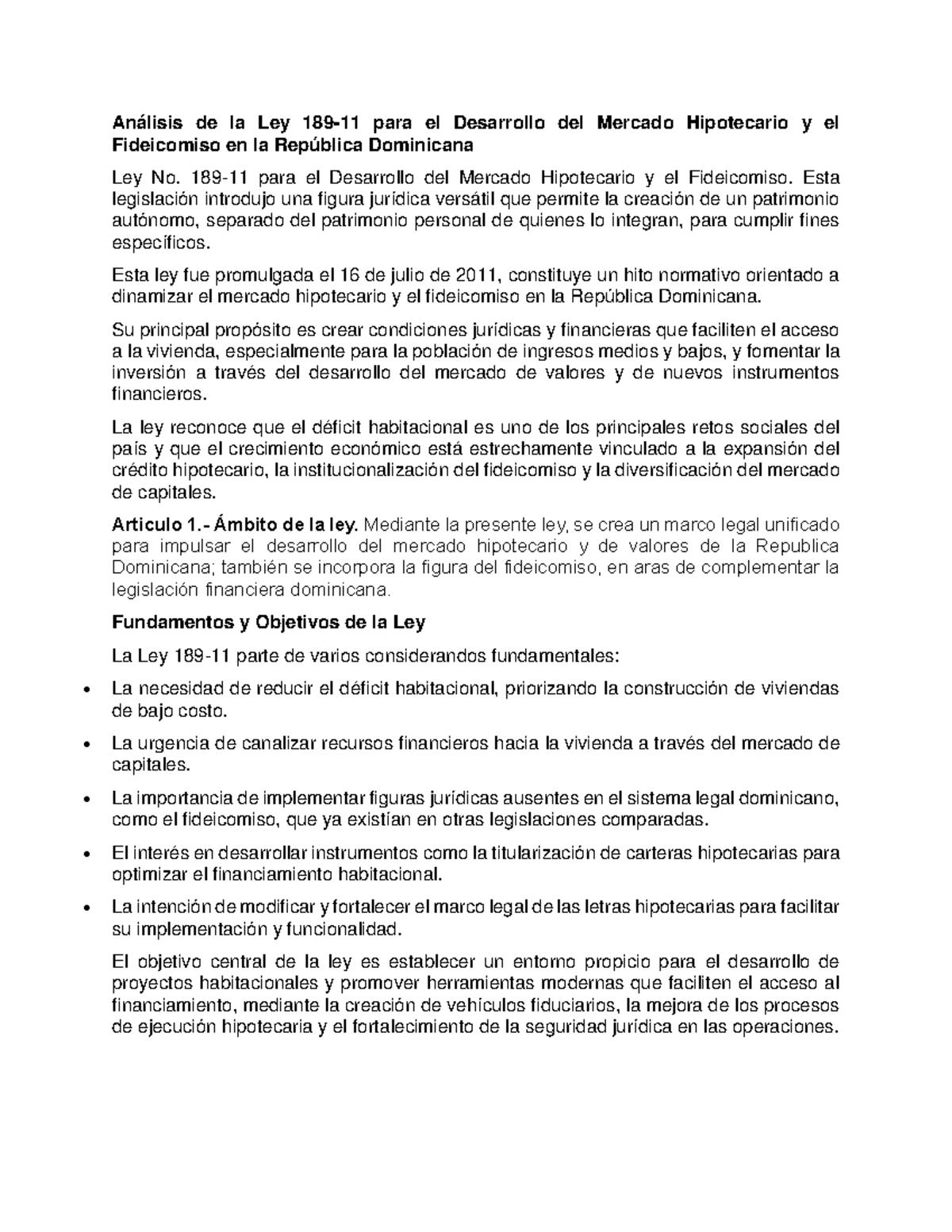 Análisis de la Ley 189 sobre el Fideicomiso en la República Dominicana ...