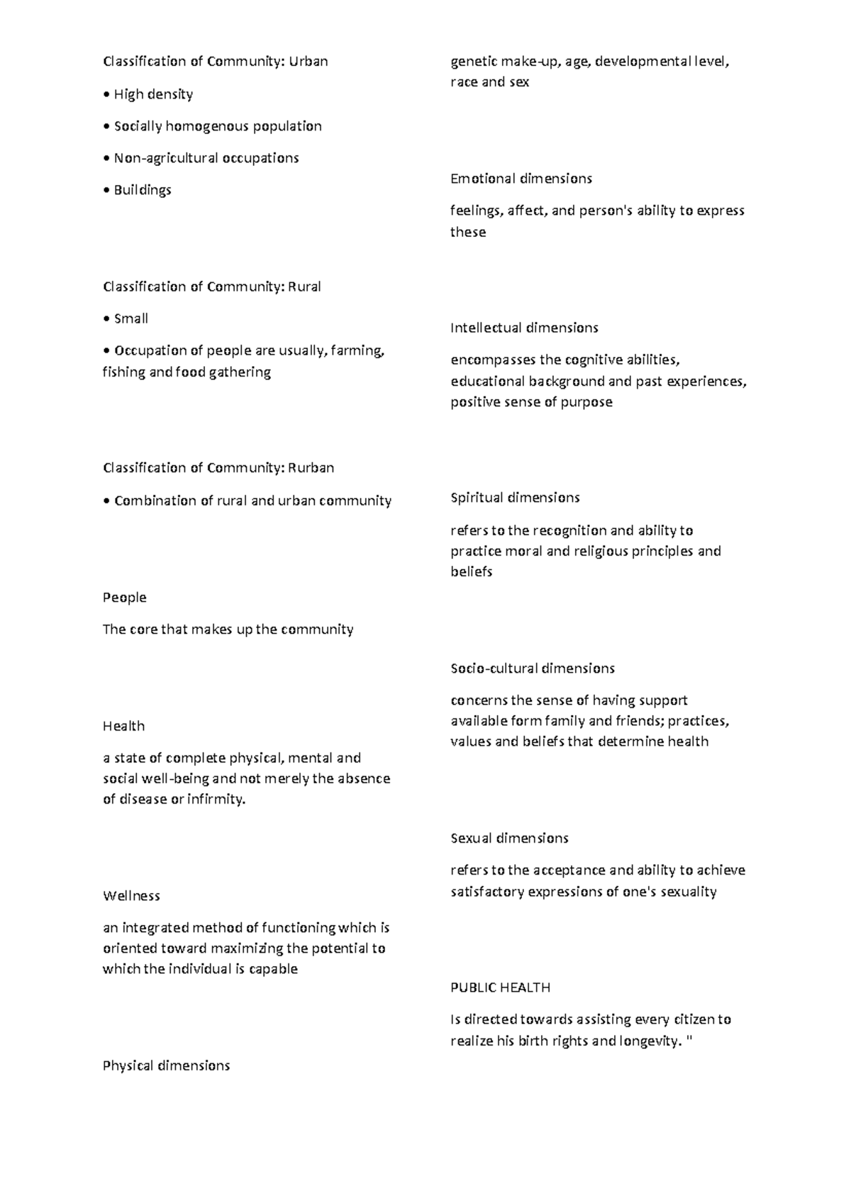 Pharma - notes - Classification of Community: Urban High density ...