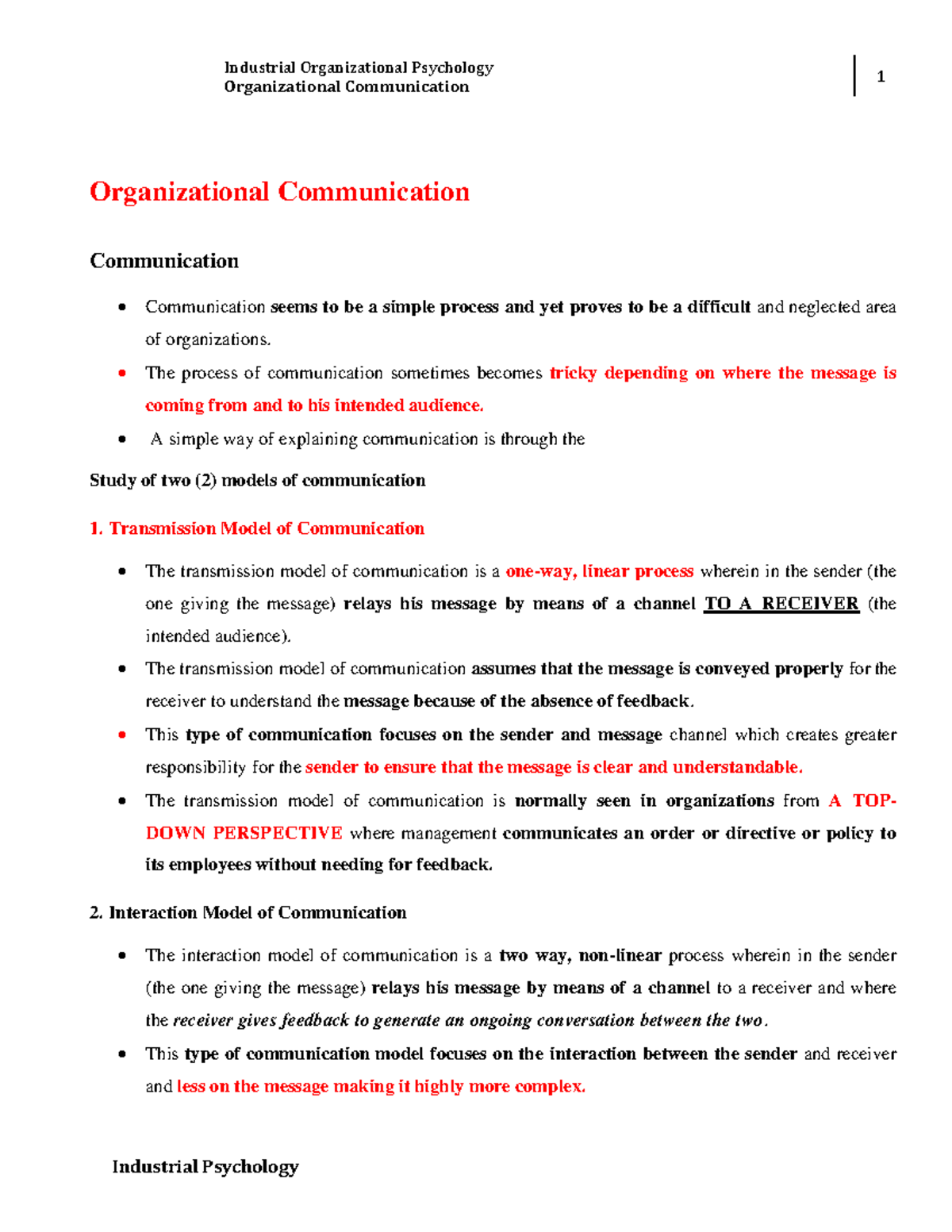 IO Lesson 9: Understanding Organizational Communication Models - Studocu