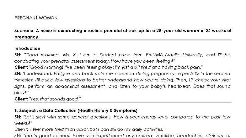 Prenatal Assessment Notes for Pregnant Woman - 24 Weeks - Studocu