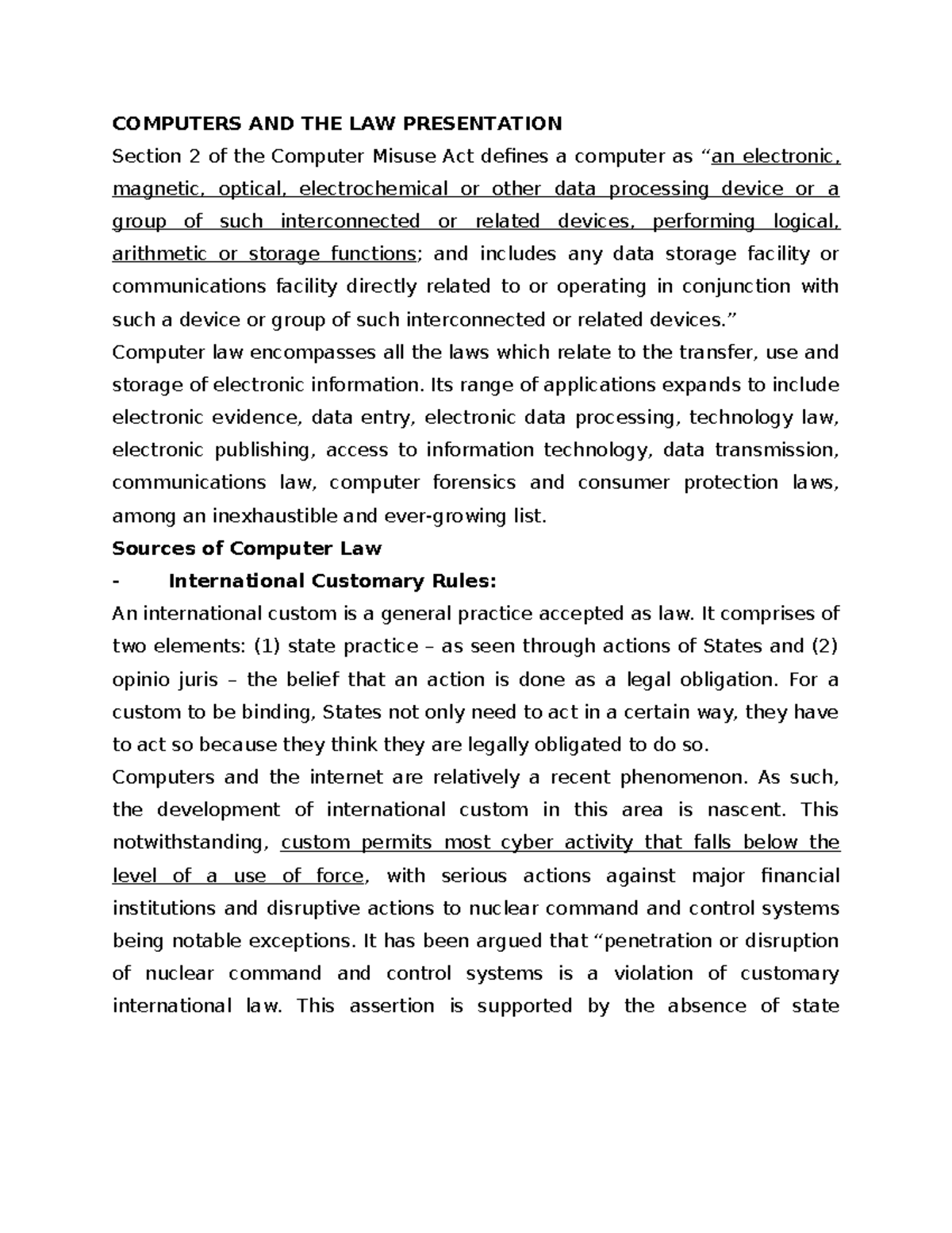 Computers AND THE LAW Presentation - COMPUTERS AND THE LAW PRESENTATION ...