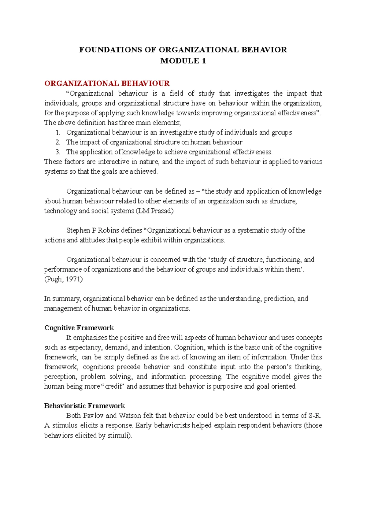 S5 OB Module 1 - Foundations of Organizational Behavior Overview - Studocu