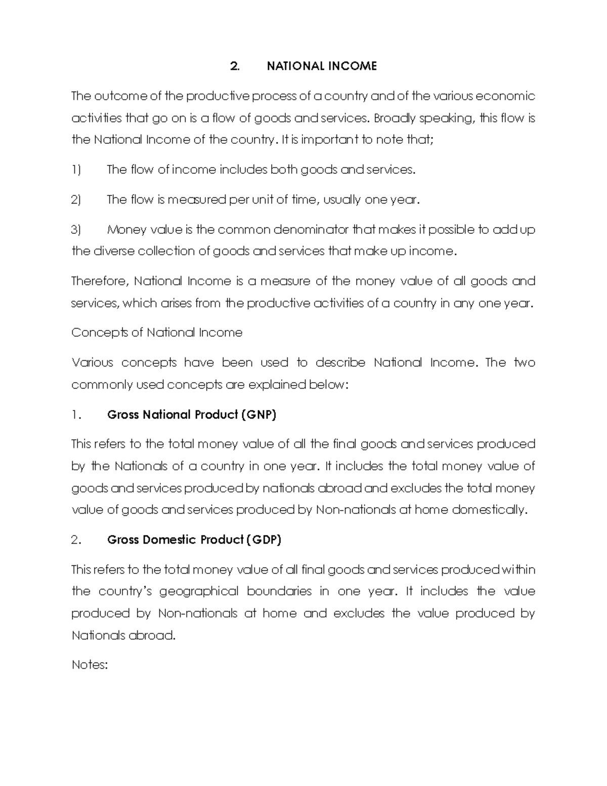 National Income Concepts and Measurement - ECON 101 Notes - Studocu