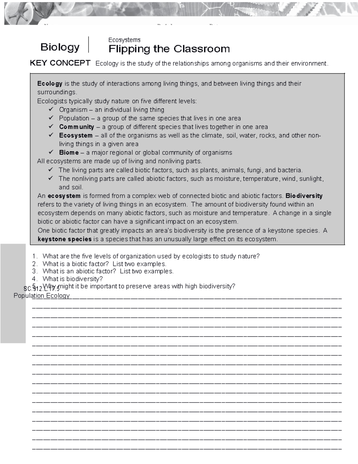 Flipping the Classroom - Ecosystems Study Guide (SC.912.L.17) - Studocu