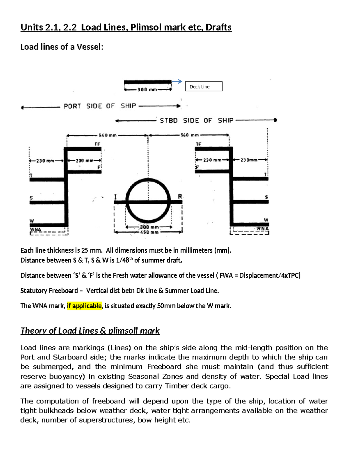 SEM 1 Constr: Load Lines, Plimsoll Mark & Drafts Overview - Studocu