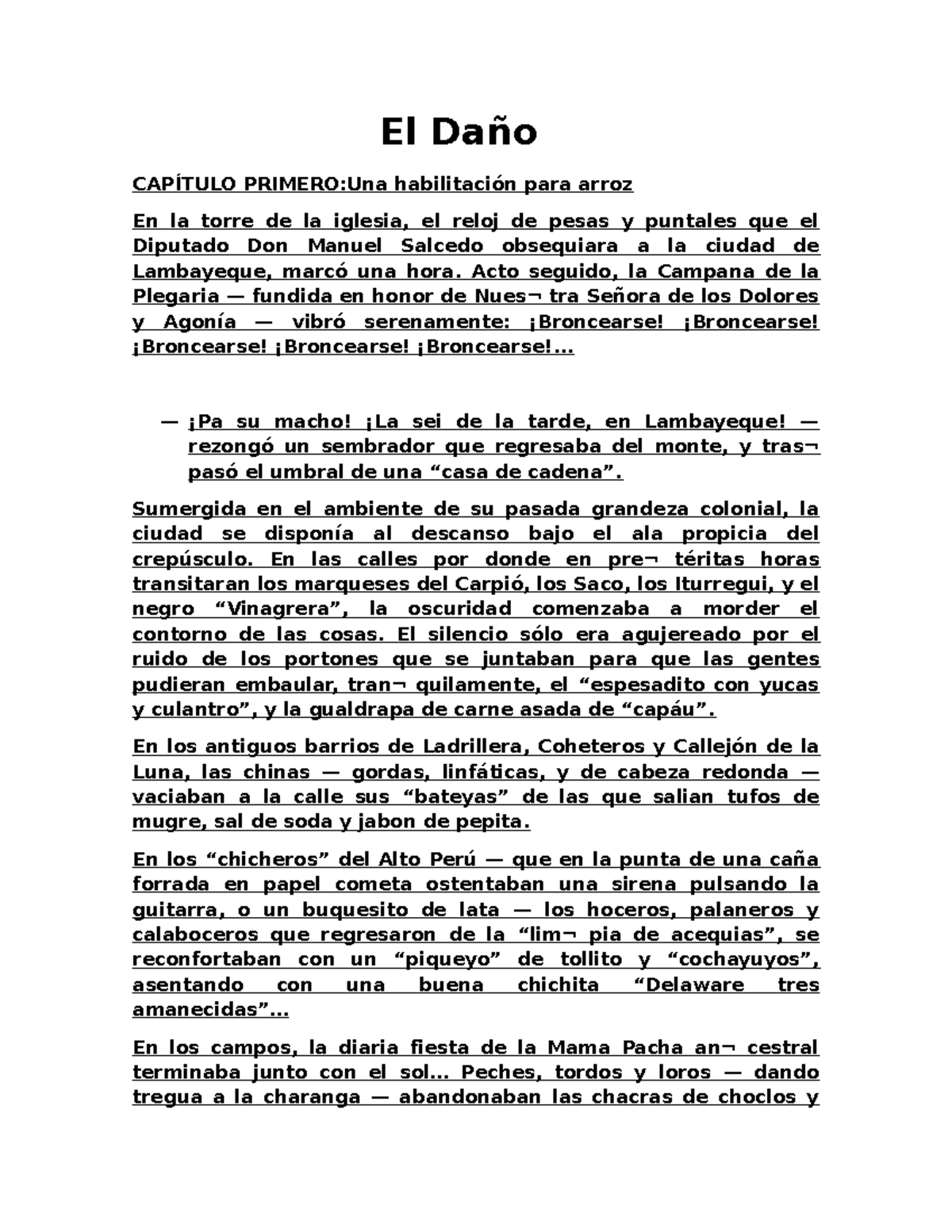 El Daño: Análisis y Temas de la Novela de Carlos Camino Calderón - Document Preview