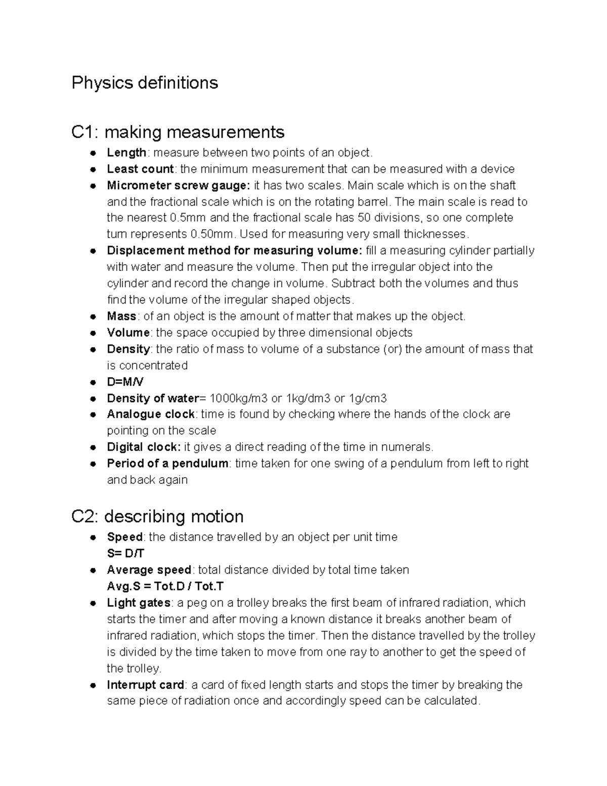 Physics Definitions - IGCSE Combined Science Notes Summary - Studocu