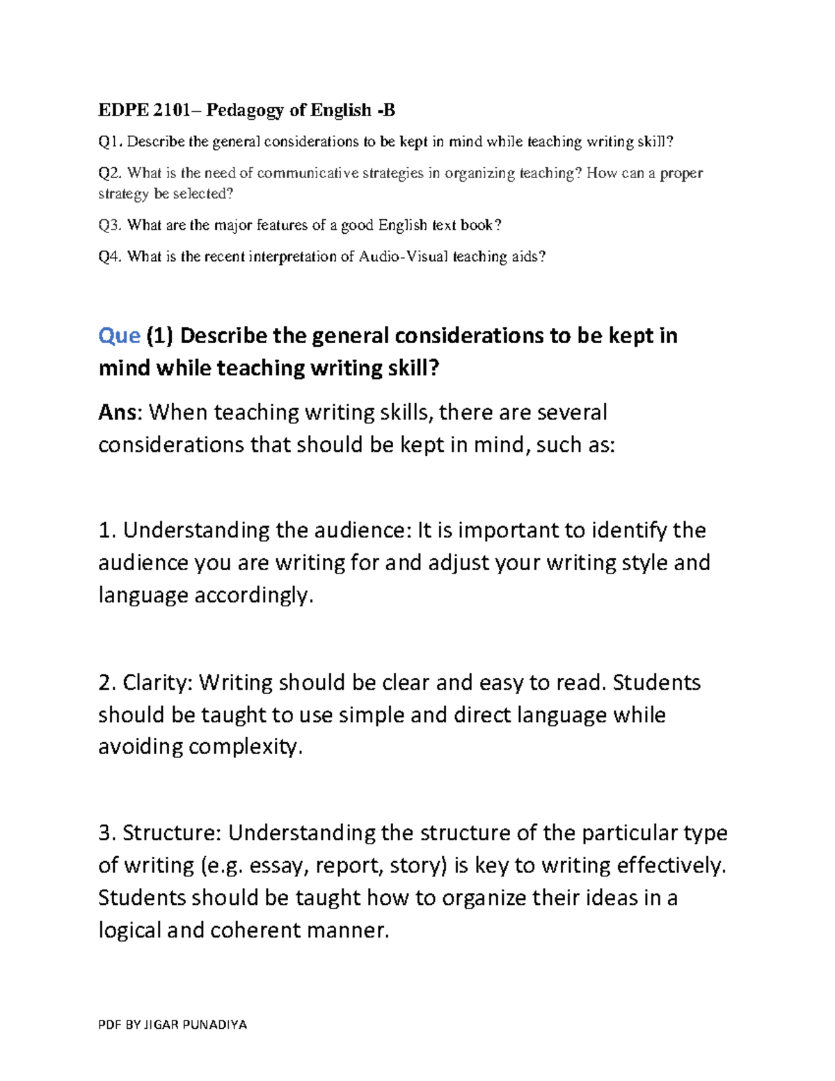 EDPE 2101 - Final Exam: Key Concepts in English Pedagogy - Studocu